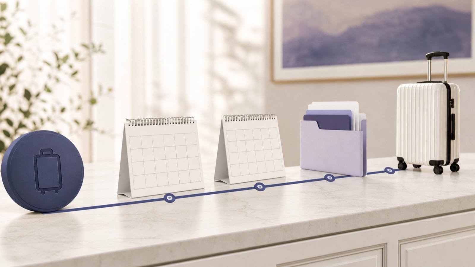 Booking, calendar, eligibility, and departure objects form a purchase-window timeline.