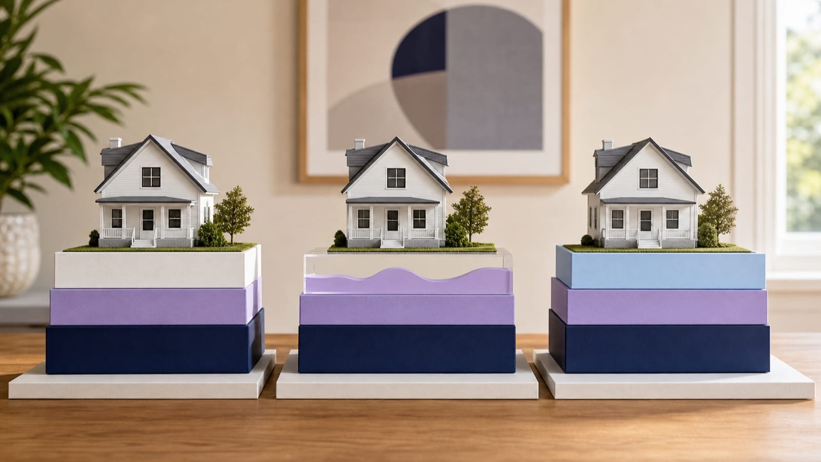 Three house-and-layer models show replacement, revolving, and second-loan structures.