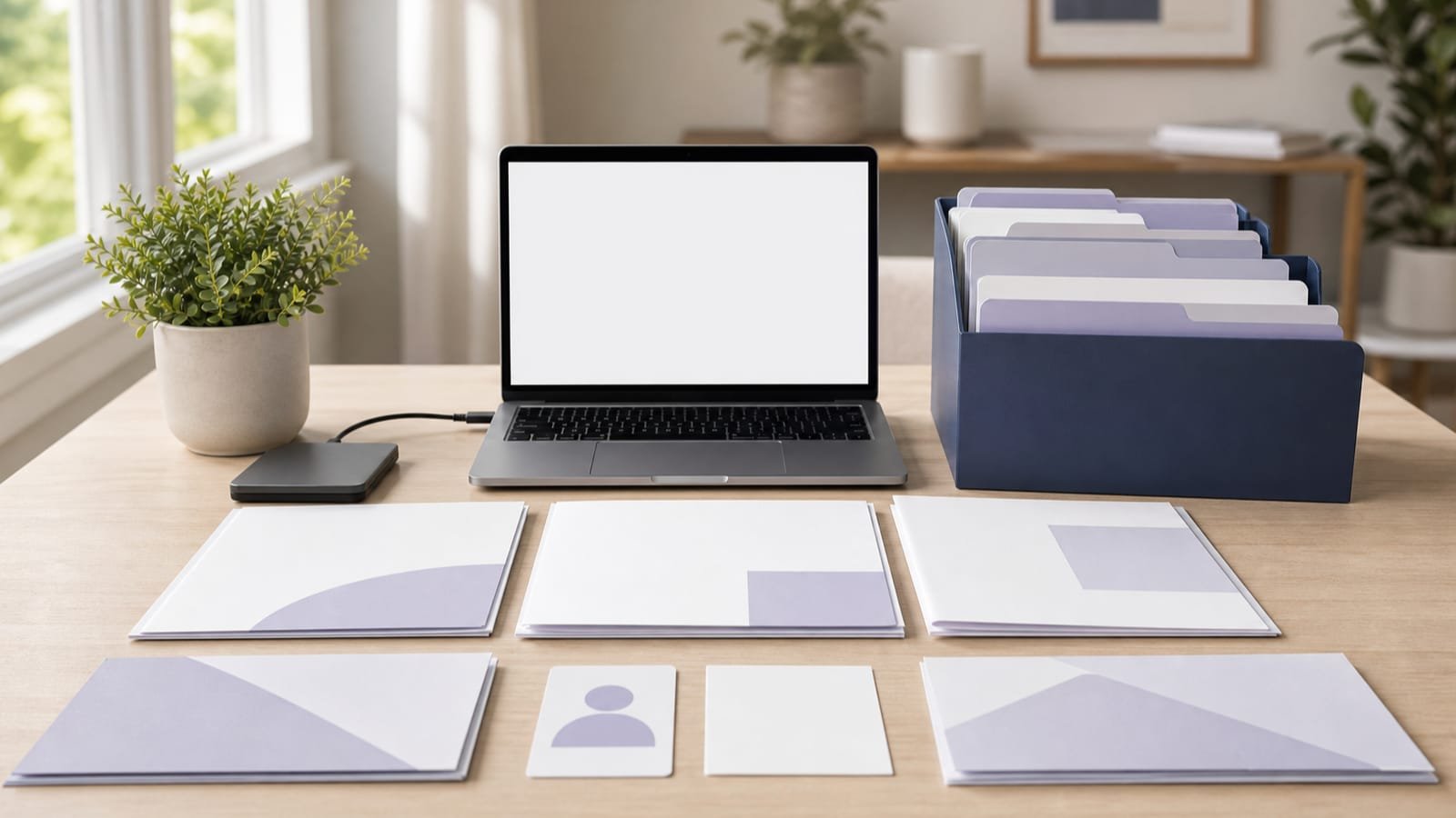 Blank income, asset, identity, upload, and property records form a secure workspace.