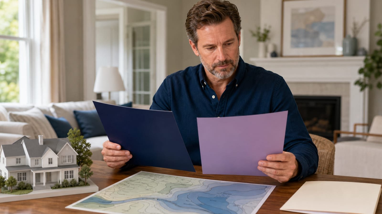 Homeowner compares separate homeowners and flood-policy folders with property context.