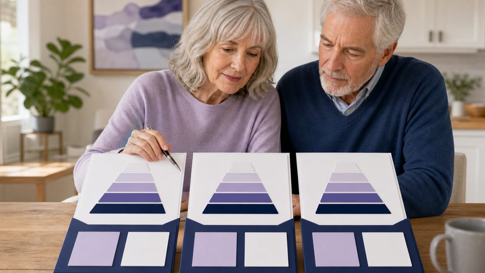 Three unbranded folders repeat the same core benefit-layer structure.