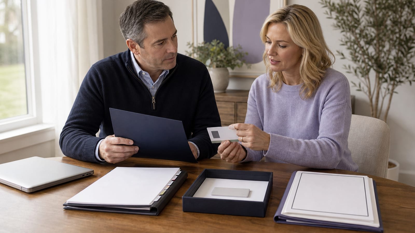 Consumer and adviser reviewing identity, payment, records, and completion criteria