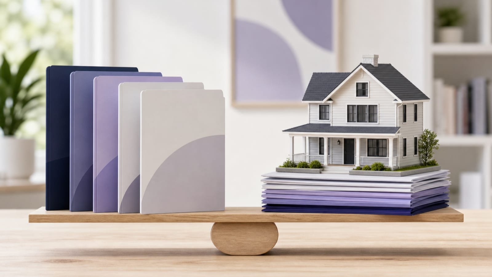 Free-standing account folders contrast with debt physically attached to a home.