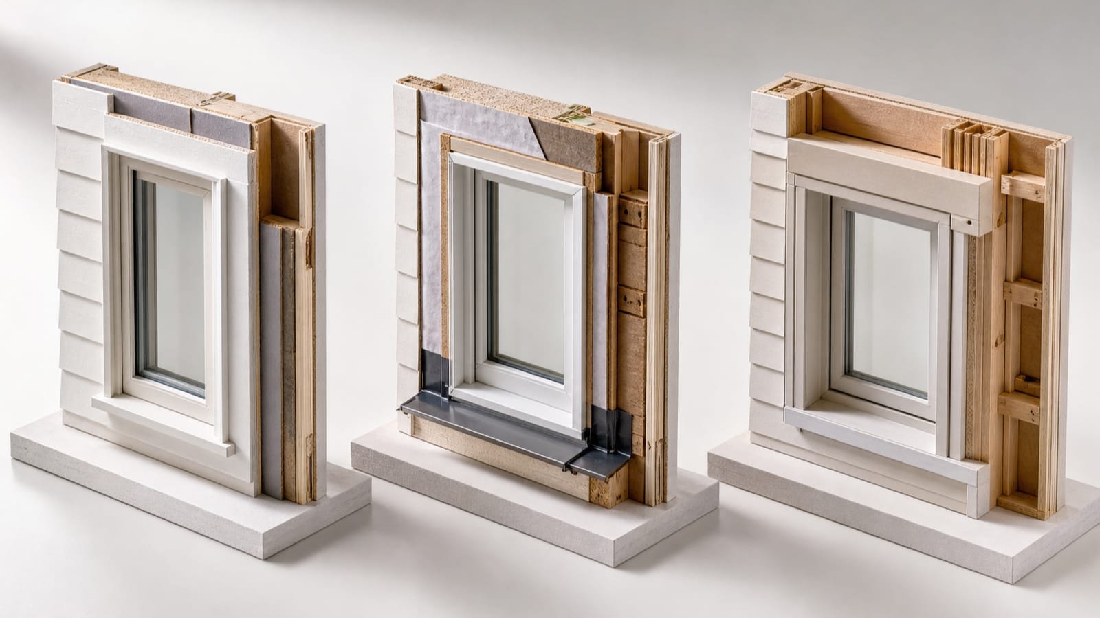 Three window models showing insert, full-frame, and enlarged opening scopes
