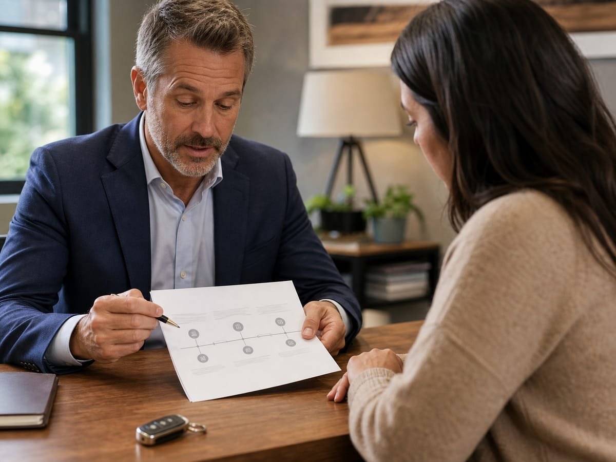 Insurance agent walking a driver through an SR-22 filing document